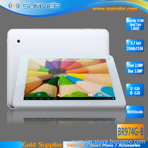 9.7inch Retina 2048*1536 Rockchip 3188 Quad Core Android Tablet PC (BR974G-B)